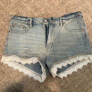 Free People blue jean and embroidered lace shorts